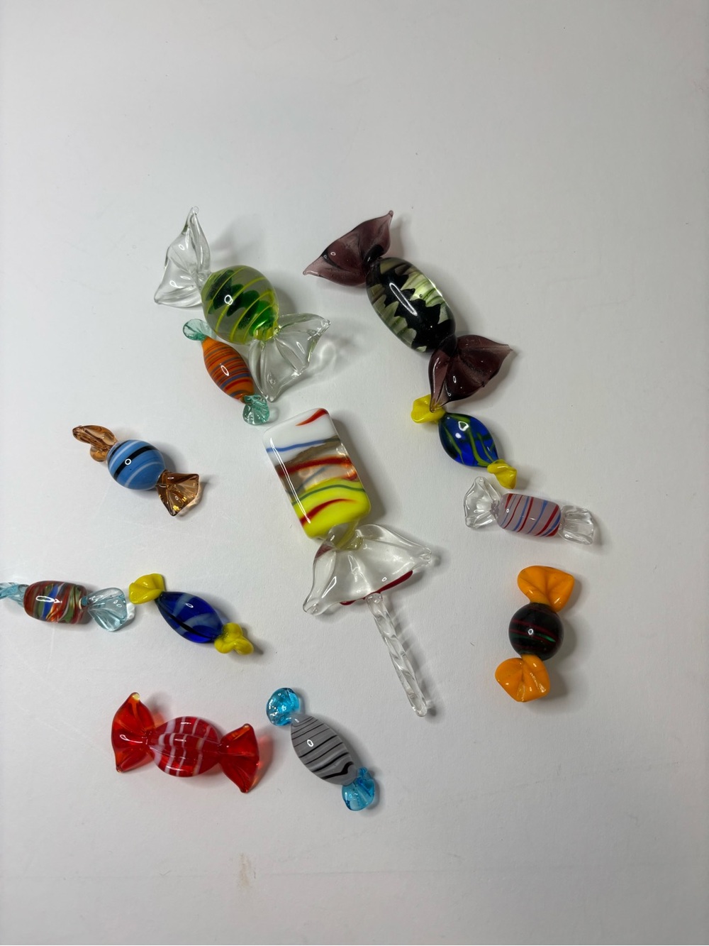 Vintage Hand Blown Art Glass Candy Lot 11 Pieces Murano Style Glass Sweets